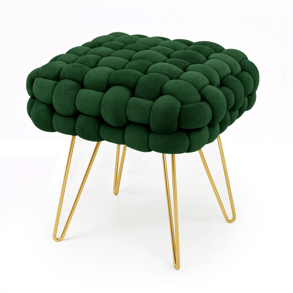 Sitzhocker – DOTTY – Geflochtener Samthocker im modernen Boho Stil