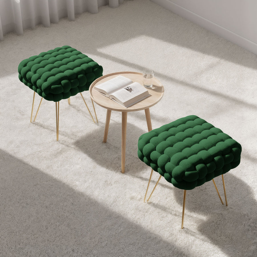 Sitzhocker – DOTTY – Geflochtener Samthocker im modernen Boho Stil
