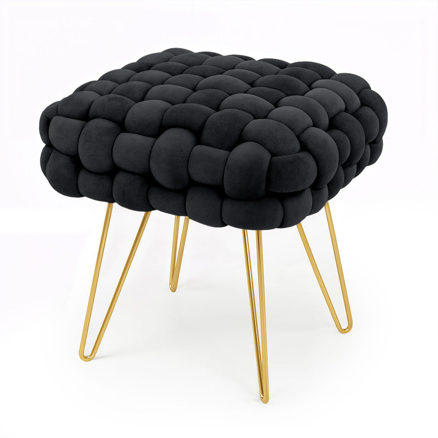 Sitzhocker – DOTTY – Geflochtener Samthocker im modernen Boho Stil