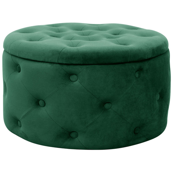 Sitzhocker – ALIA – Samt Pouf mit Stauraum und eleganter Steppung