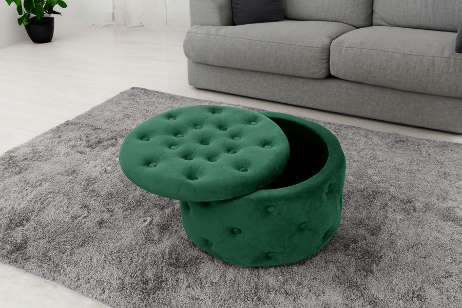 Sitzhocker – ALIA – Samt Pouf mit Stauraum und eleganter Steppung