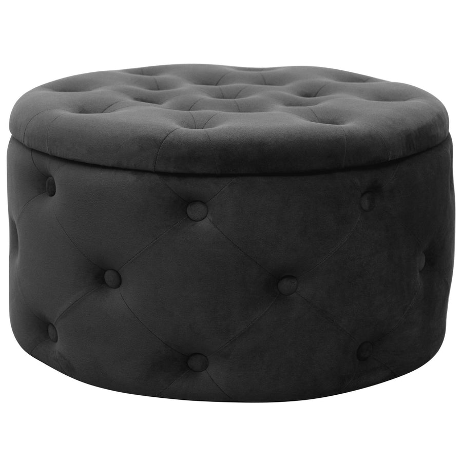 Sitzhocker – ALIA – Samt Pouf mit Stauraum und eleganter Steppung