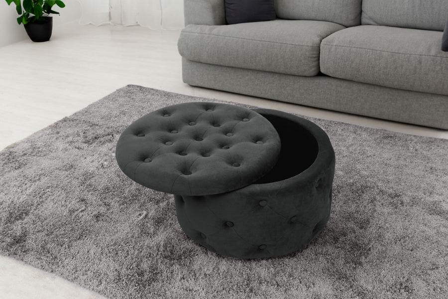 Sitzhocker – ALIA – Samt Pouf mit Stauraum und eleganter Steppung