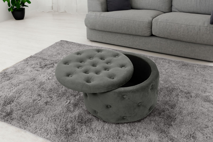 Sitzhocker – ALIA – Samt Pouf mit Stauraum und eleganter Steppung