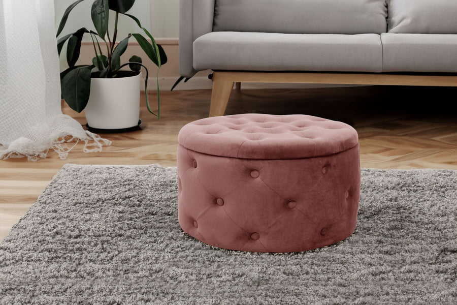 Sitzhocker – ALIA – Samt Pouf mit Stauraum und eleganter Steppung