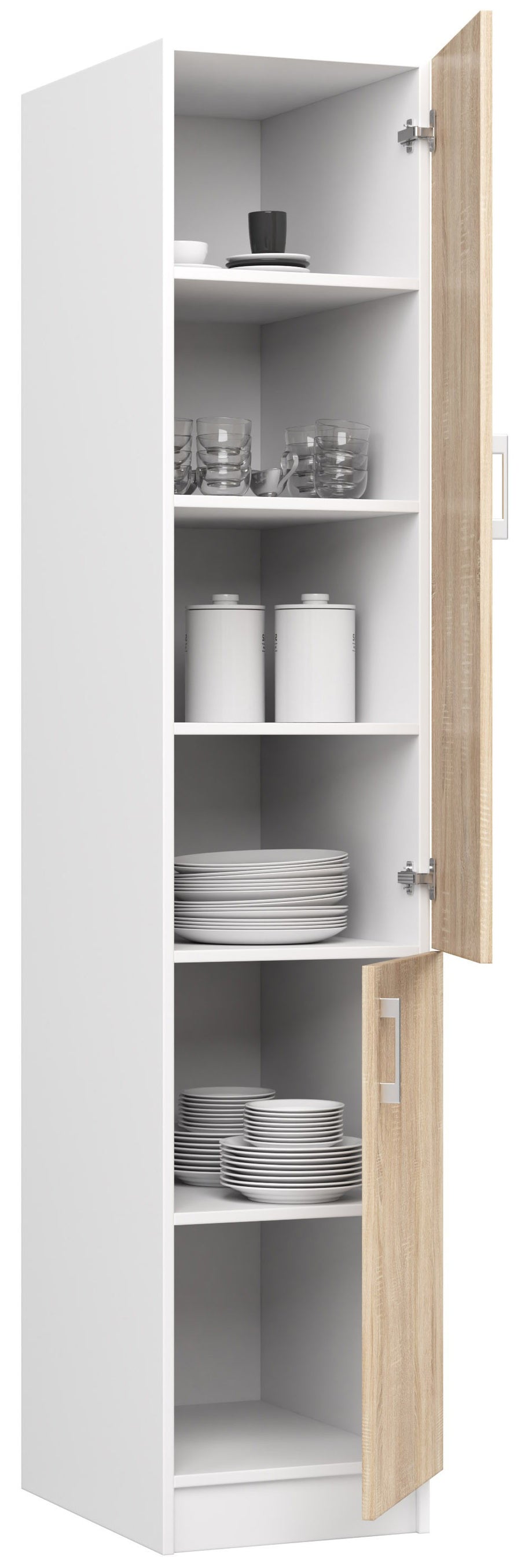 Hochschrank – LIMA – S40 / 205, Weiß / Sonoma Eiche Matt, 2 Türen