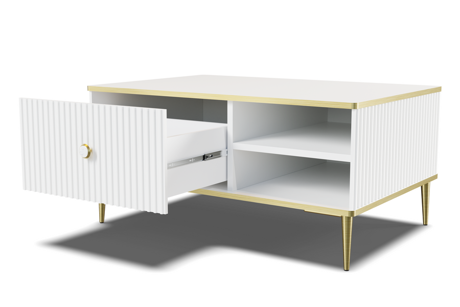 Couchtisch – PETRA – 90 cm Moderner Wohnzimmertisch mit Stauraum und Fräsung