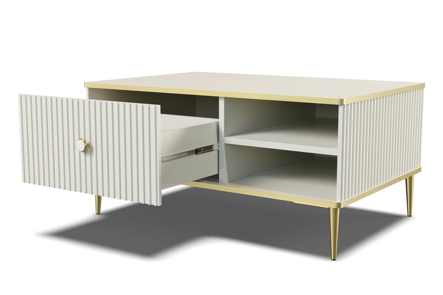 Couchtisch – PETRA – 90 cm Moderner Wohnzimmertisch mit Stauraum und Fräsung