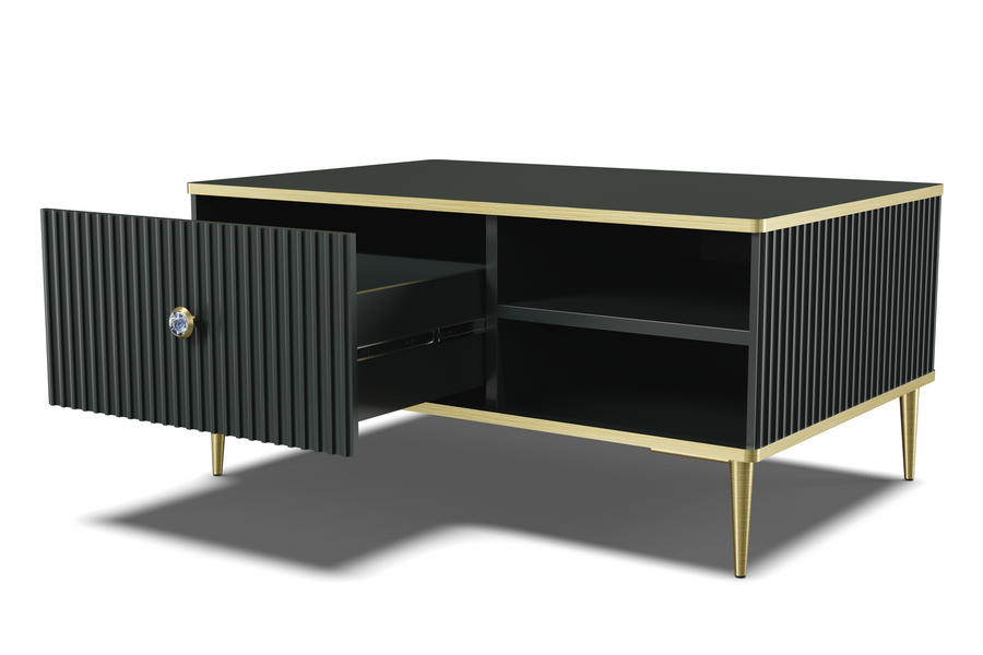 Couchtisch – PETRA – 90 cm Moderner Wohnzimmertisch mit Stauraum und Fräsung