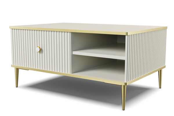 Couchtisch – PETRA – 90 cm Moderner Wohnzimmertisch mit Stauraum und Fräsung