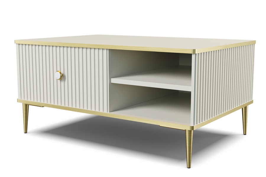 Couchtisch – PETRA – 90 cm Moderner Wohnzimmertisch mit Stauraum und Fräsung