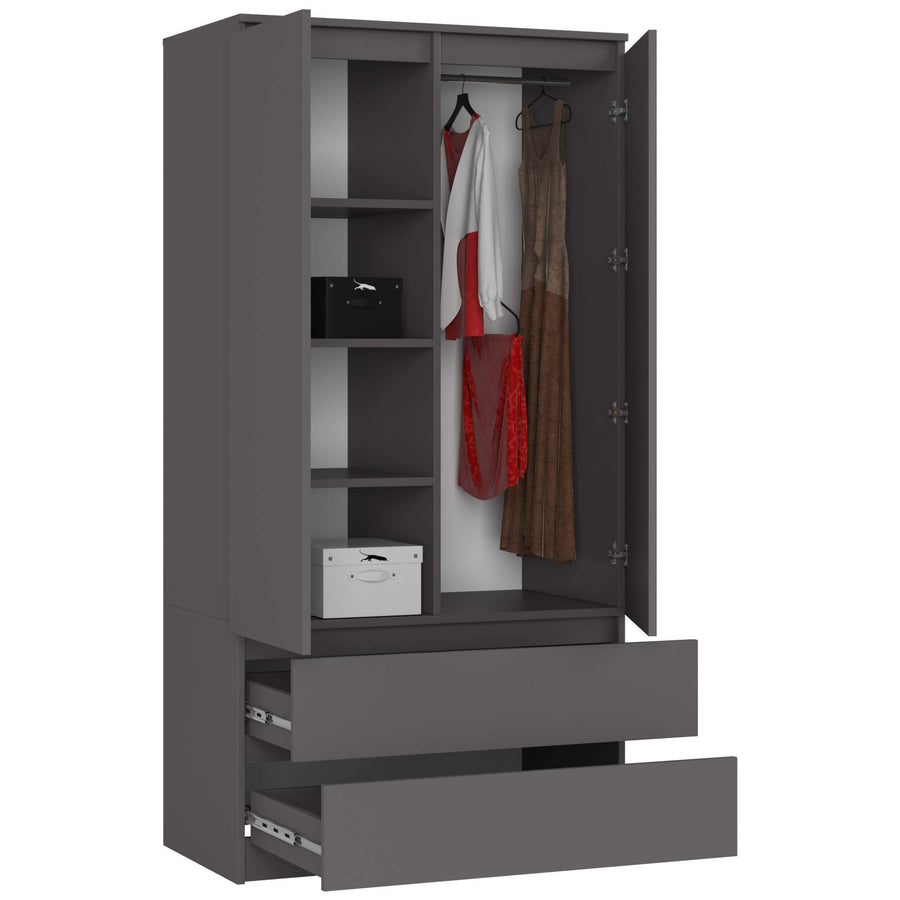 Kleiderschrank – Eleganter Drehtürenschrank mit 2 Türen und 2 Schubladen