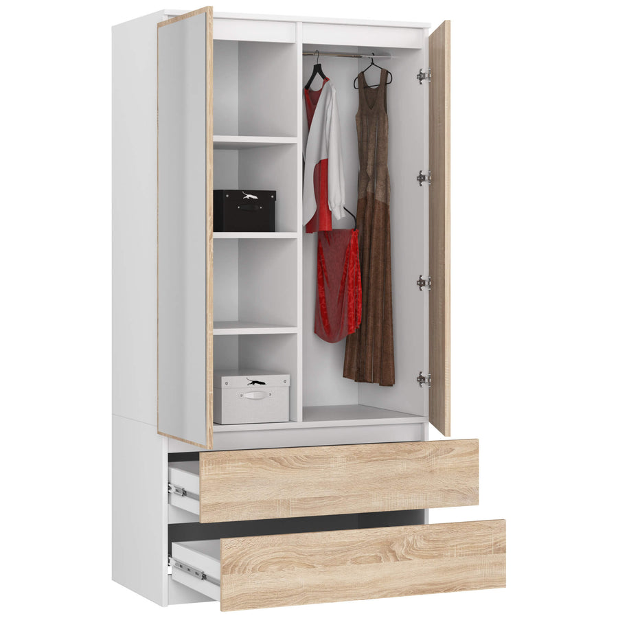 Kleiderschrank – Funktionaler Drehtürenschrank mit Spiegel und 2 Schubladen