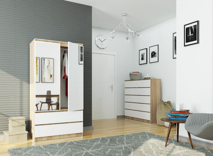 Kleiderschrank – Funktionaler Drehtürenschrank mit Spiegel und 2 Schubladen