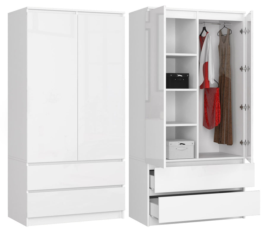 Kleiderschrank – Eleganter Drehtürenschrank mit 2 Türen und 2 Schubladen