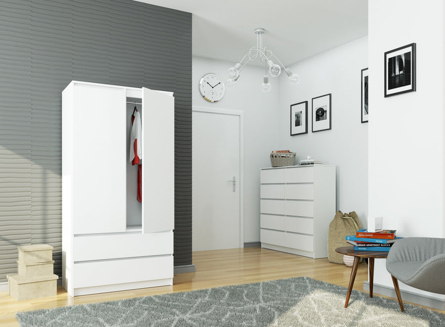 Kleiderschrank – Eleganter Drehtürenschrank mit 2 Türen und 2 Schubladen