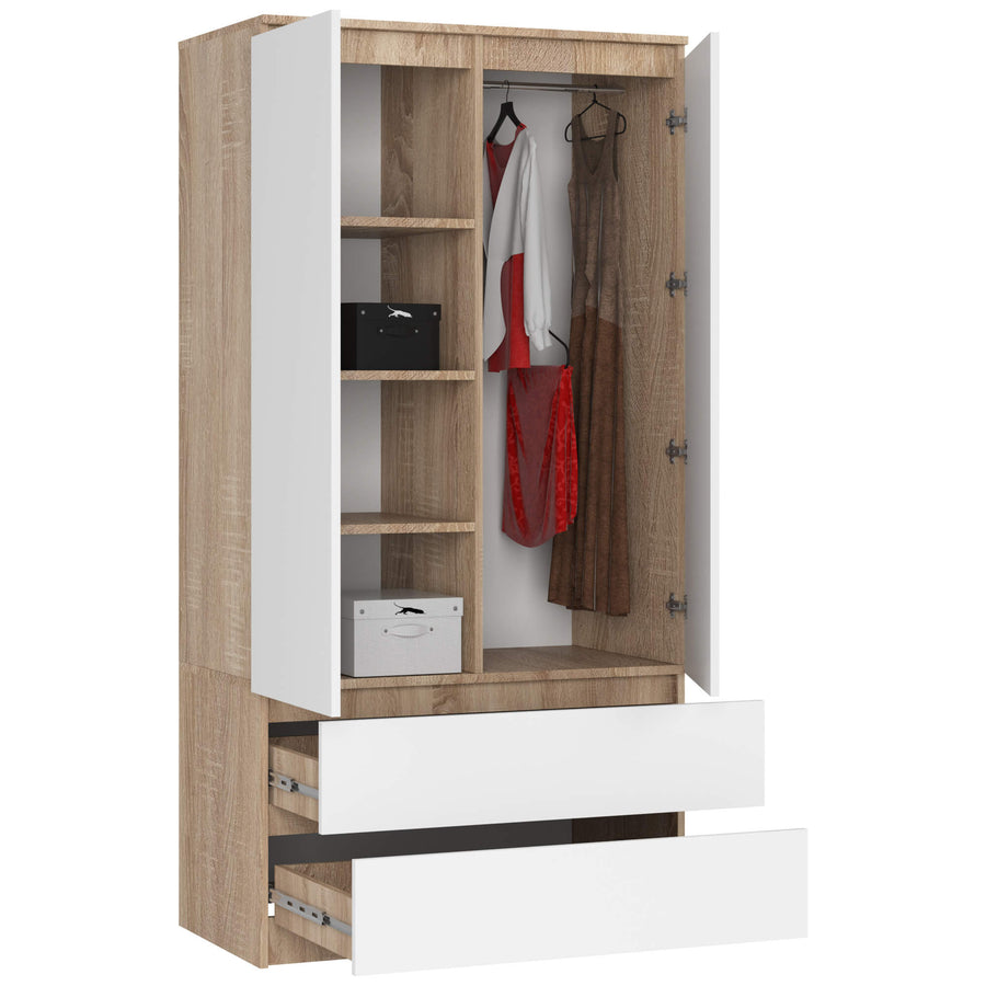 Kleiderschrank – Eleganter Drehtürenschrank mit 2 Türen und 2 Schubladen