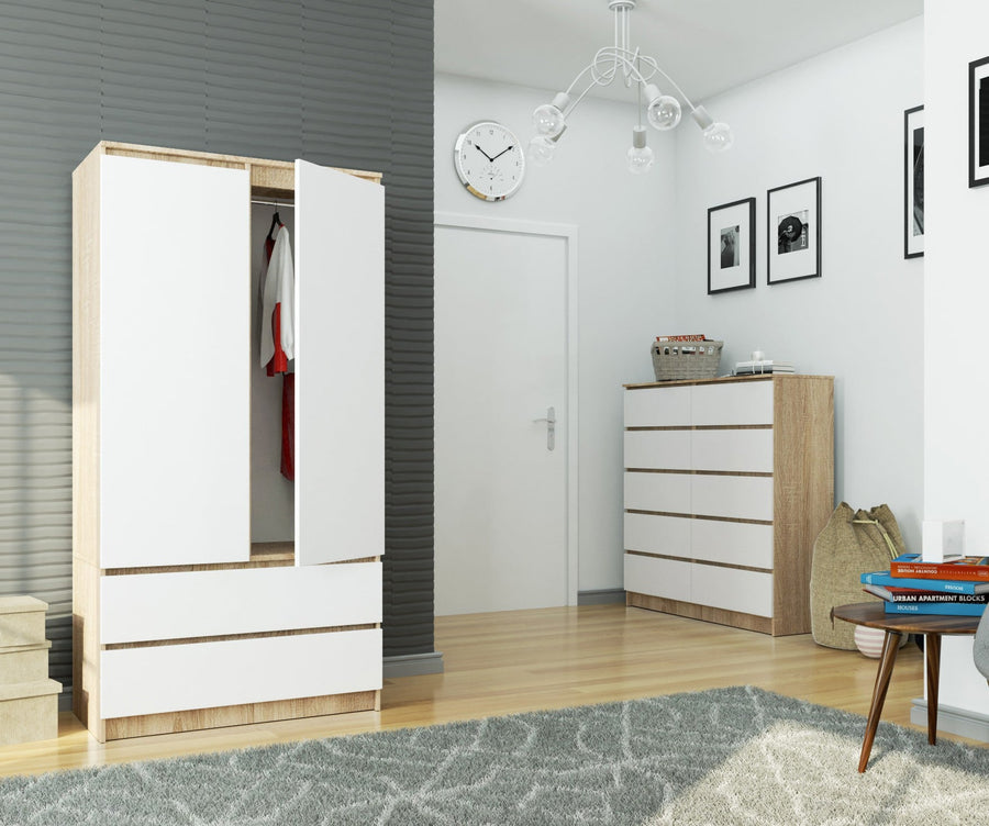 Kleiderschrank – Eleganter Drehtürenschrank mit 2 Türen und 2 Schubladen
