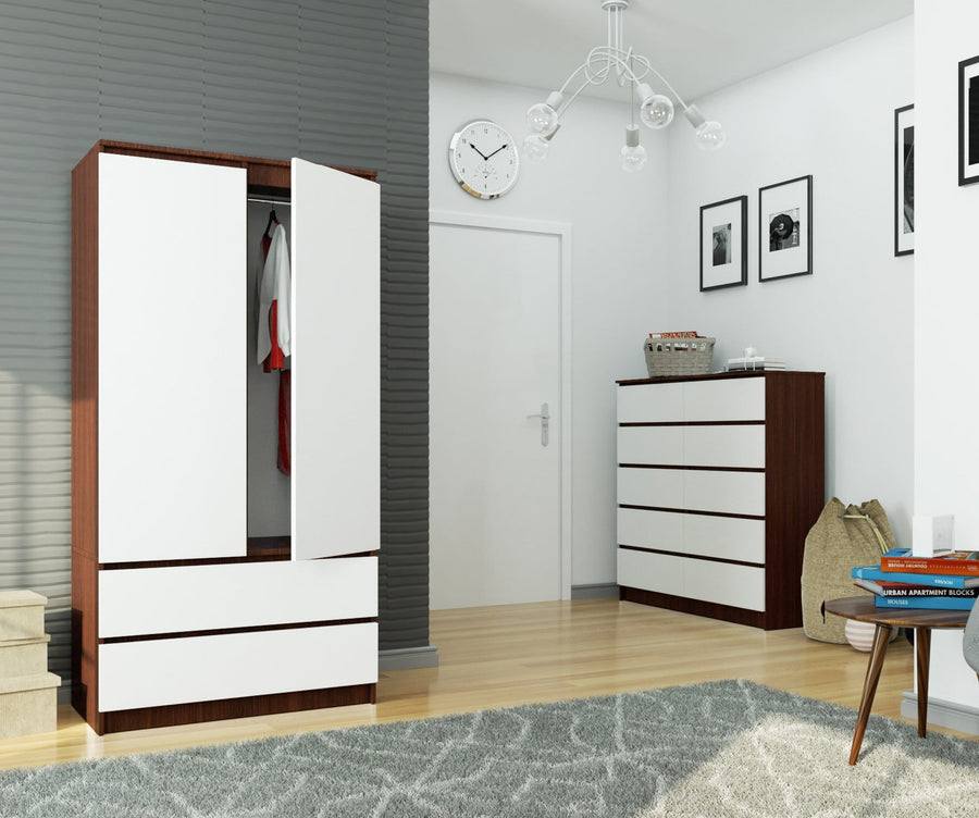 Kleiderschrank – Eleganter Drehtürenschrank mit 2 Türen und 2 Schubladen