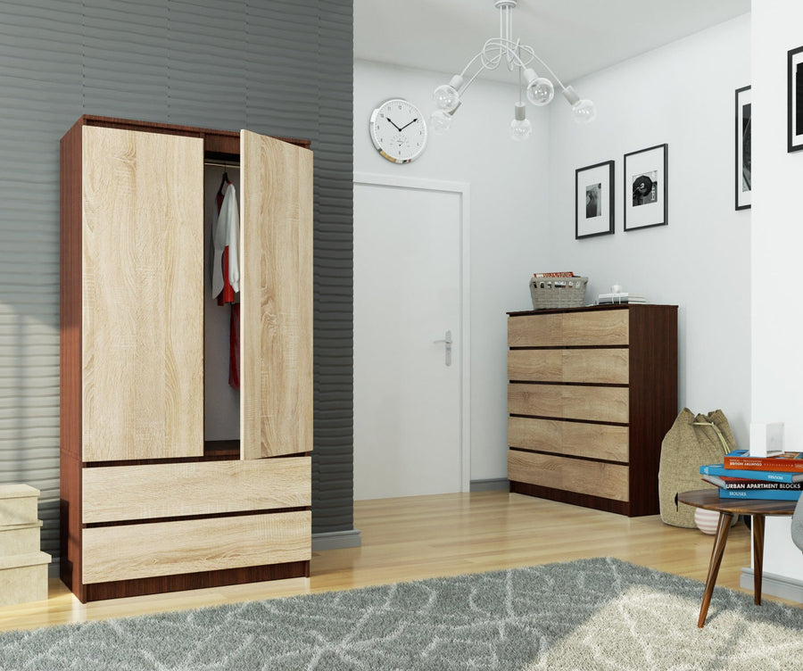 Kleiderschrank – Eleganter Drehtürenschrank mit 2 Türen und 2 Schubladen