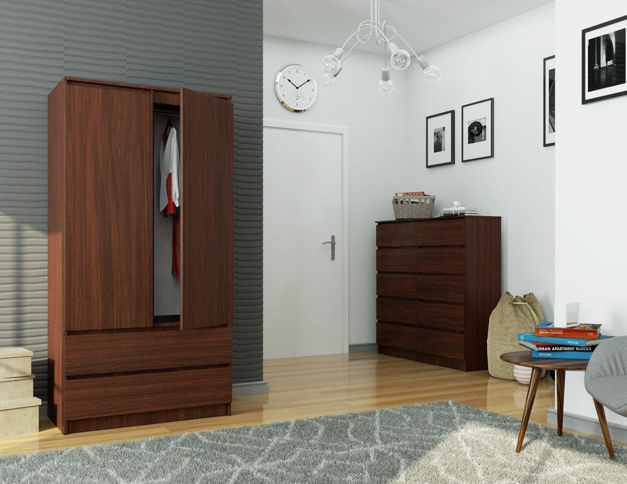 Kleiderschrank – Eleganter Drehtürenschrank mit 2 Türen und 2 Schubladen