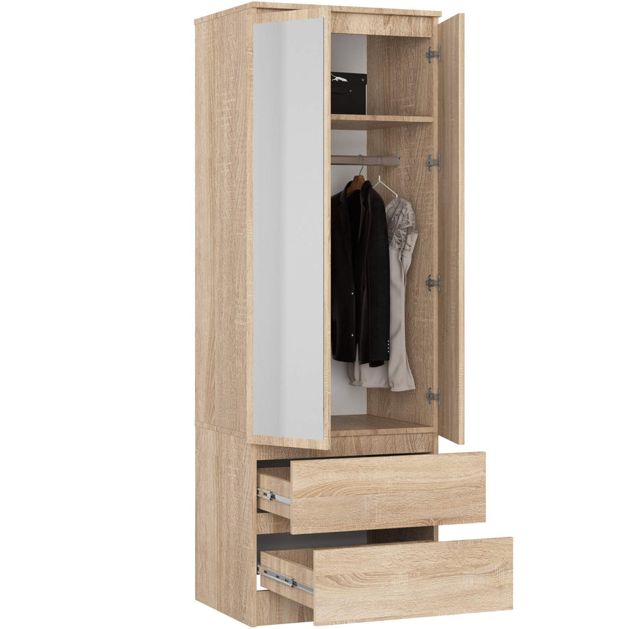 Kleiderschrank – STAR – Kompakter Drehtürenschrank mit Spiegel und 2 Schubladen