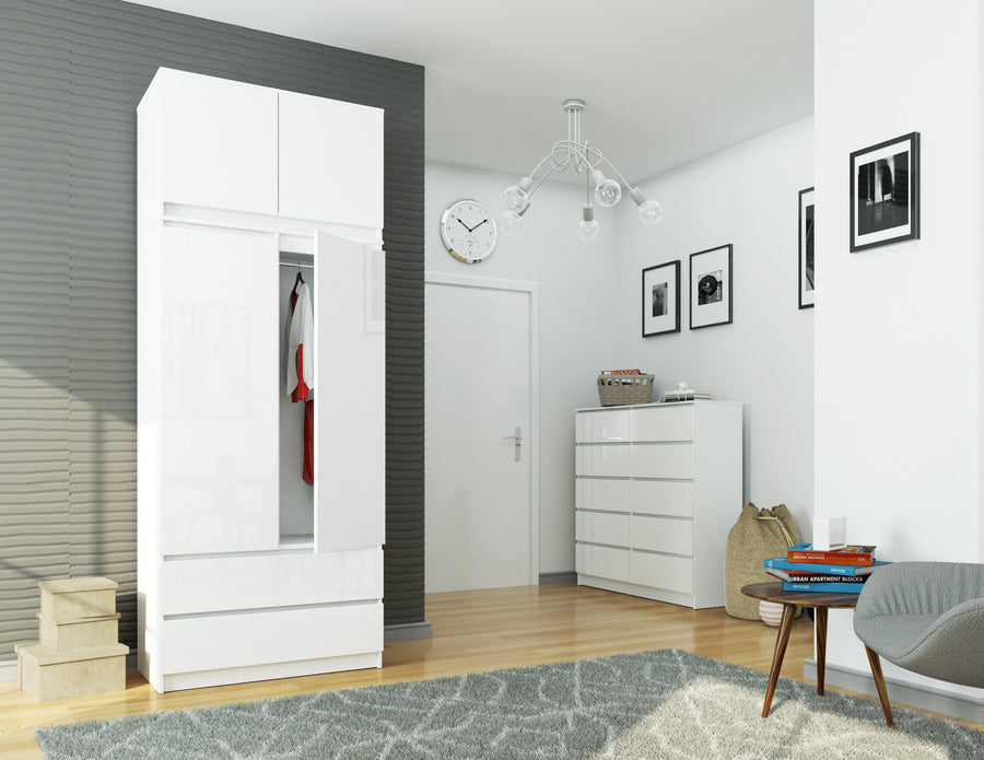 Kleiderschrank – Erweiterbarer Drehtürenschrank mit Aufsatz und 2 Schubladen