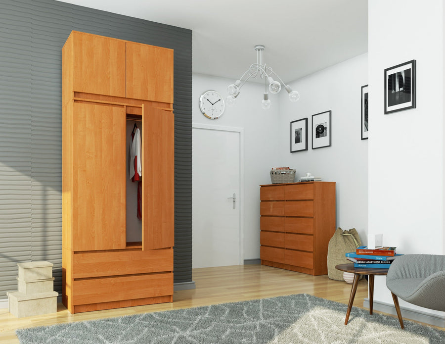 Kleiderschrank – Erweiterbarer Drehtürenschrank mit Aufsatz und 2 Schubladen