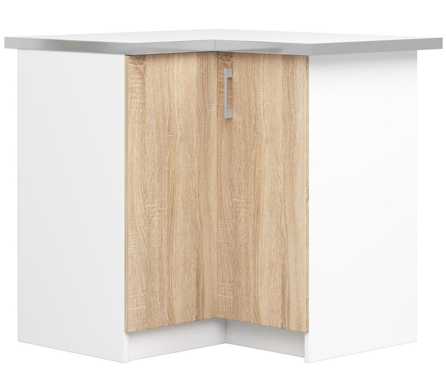 Eck-Unterschrank – LIMA – S90/90N mit Arbeitsplatte, Weiß / Sonoma Eiche Matt