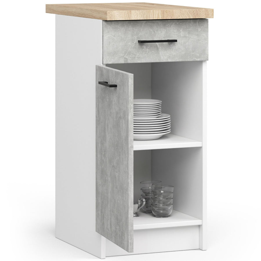 Unterschrank – OLIWIA – S40 1D1S, Stauraumschrank mit Tür und Schublade, mit Arbeitsplatte