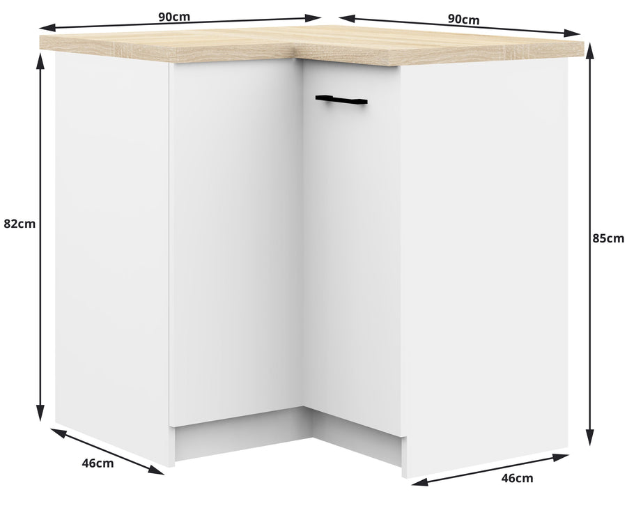 Eckunterschrank – OLIWIA – S90/90, zeitlose Eleganz, mit Arbeitsplatte