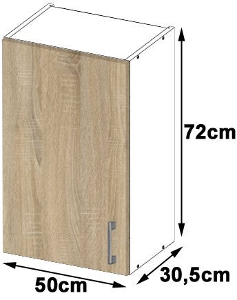 Hängeschrank – LIMA – W50 D1, Weiß / Sonoma Eiche Matt, 1 Tür