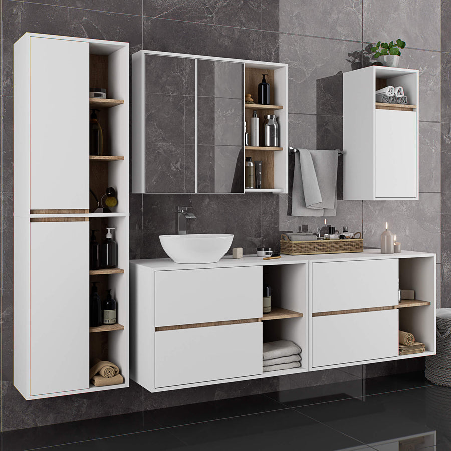 Badezimmerschrank – VAMI – Schmaler Badschrank für kleine Räume mit praktischem Stauraum