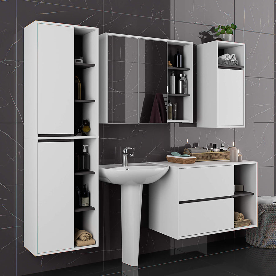 Badezimmerschrank – VAMI – Schmaler Badschrank für kleine Räume mit praktischem Stauraum
