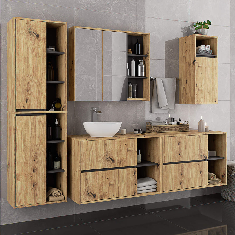 Badezimmerschrank – VAMI – Schmaler Badschrank für kleine Räume mit praktischem Stauraum