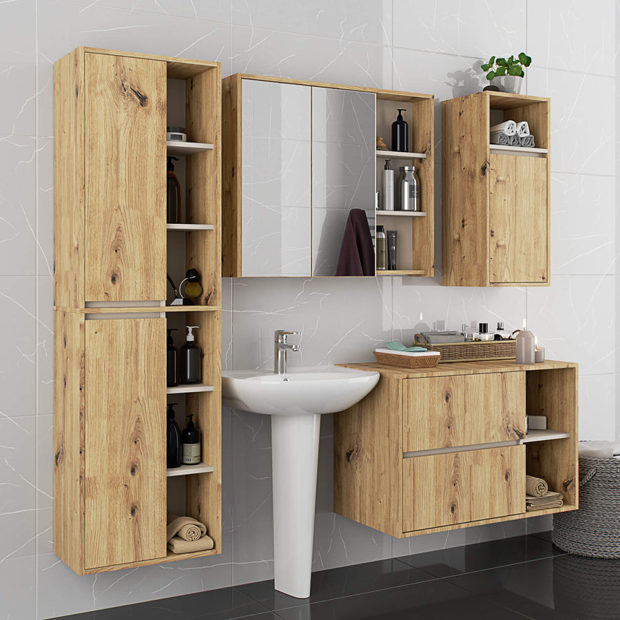Badezimmerschrank – VAMI – Hoher Badschrank mit großzügigem Stauraum und moderner Aufteilung