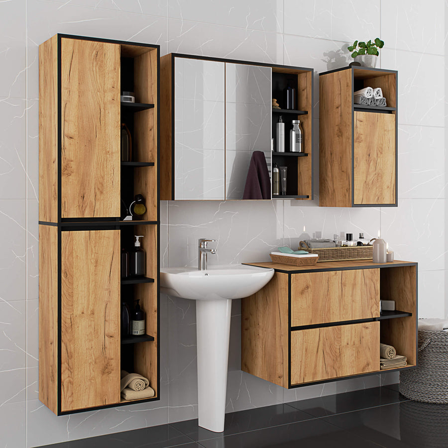 Badezimmerschrank – VAMI – Schmaler Badschrank für kleine Räume mit praktischem Stauraum