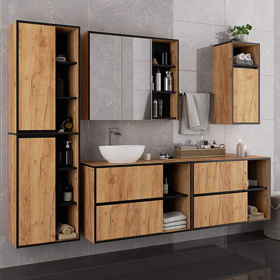 Badezimmerschrank – VAMI – Schmaler Badschrank für kleine Räume mit praktischem Stauraum