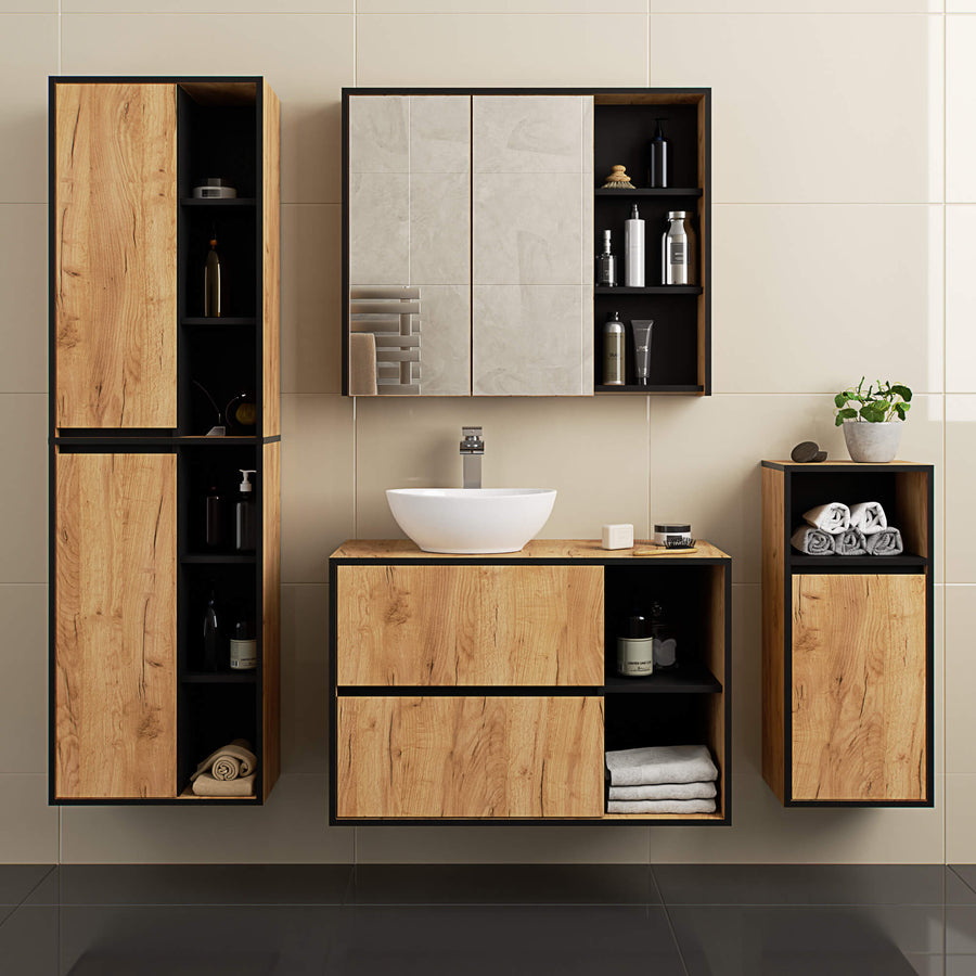 Badezimmerschrank – VAMI – Schmaler Badschrank für kleine Räume mit praktischem Stauraum