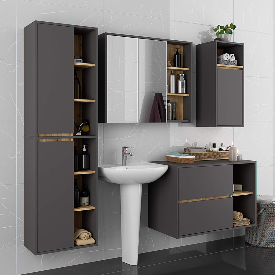 Badezimmerschrank – VAMI – Hoher Badschrank mit großzügigem Stauraum und moderner Aufteilung
