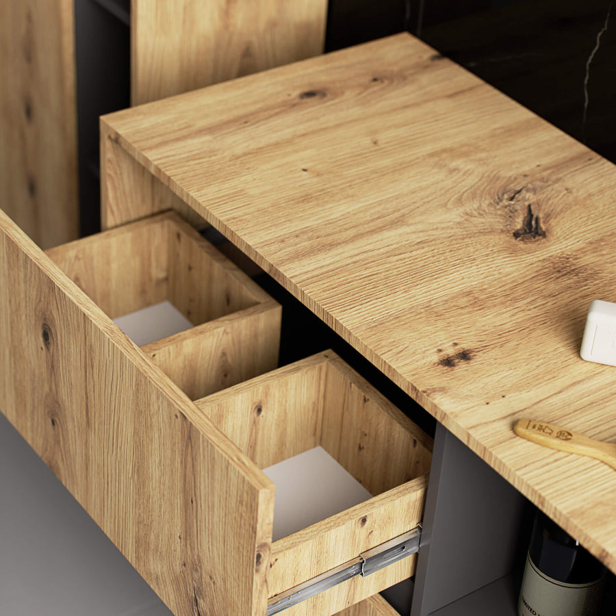 Badezimmerschrank – VAMI – Moderner Badschrank mit Schubladen und offenen Fächern
