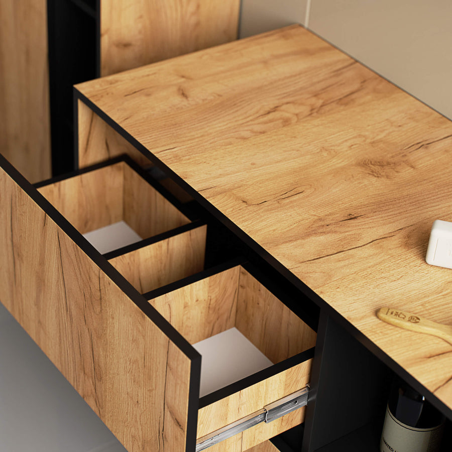 Badezimmerschrank – VAMI – Moderner Badschrank mit Schubladen und offenen Fächern