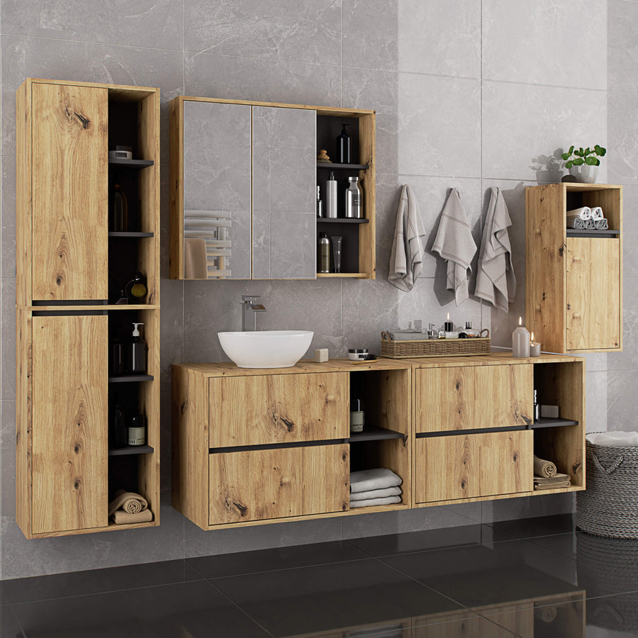 Badezimmerschrank– VAMI – Badschrank mit Ausschnitten für Waschbecken und modernem Stauraum