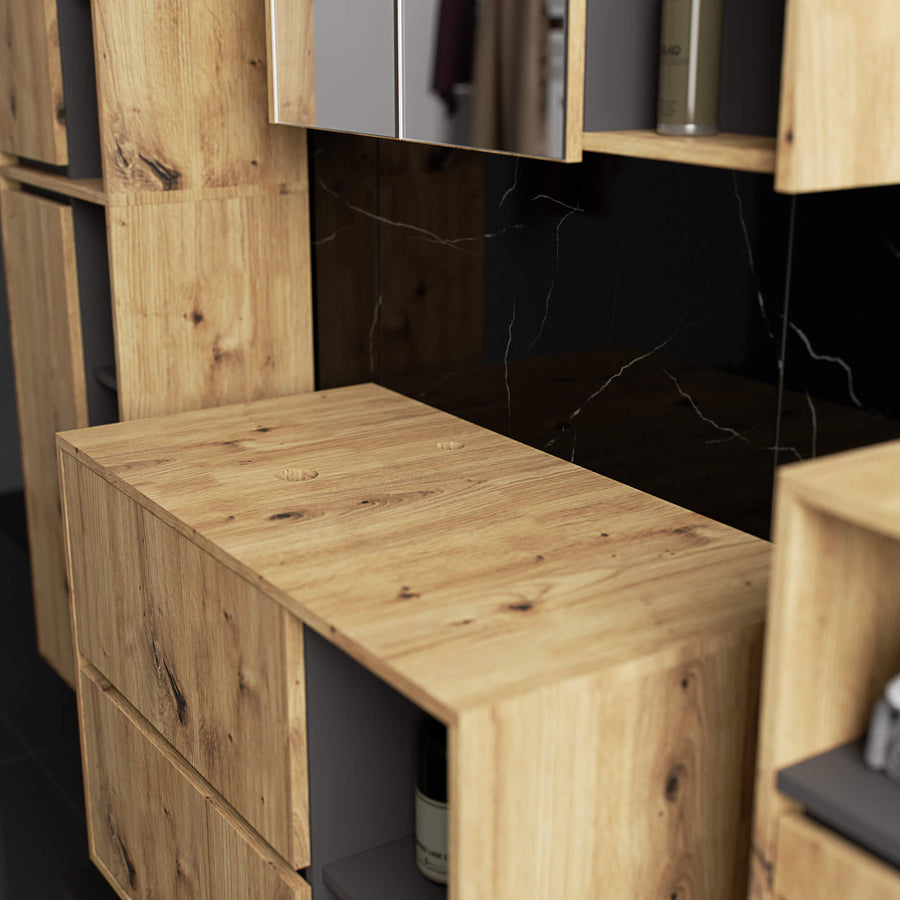 Badezimmerschrank– VAMI – Badschrank mit Ausschnitten für Waschbecken und modernem Stauraum