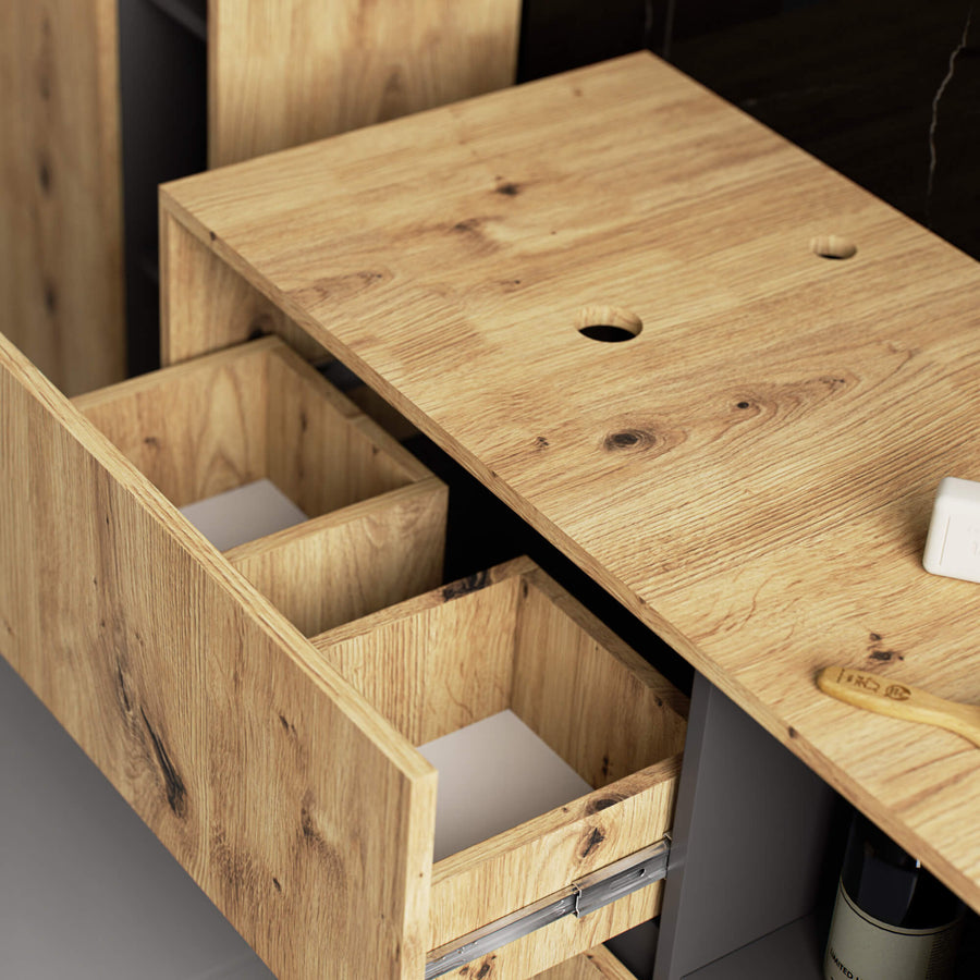 Badezimmerschrank– VAMI – Badschrank mit Ausschnitten für Waschbecken und modernem Stauraum