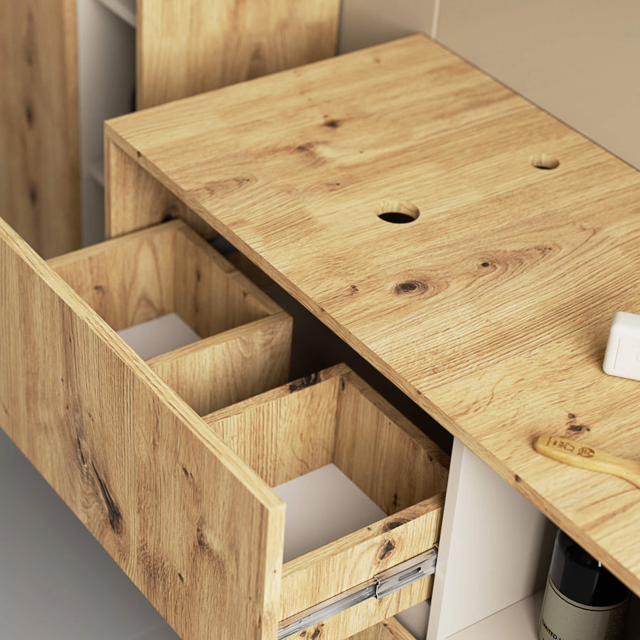 Badezimmerschrank– VAMI – Badschrank mit Ausschnitten für Waschbecken und modernem Stauraum