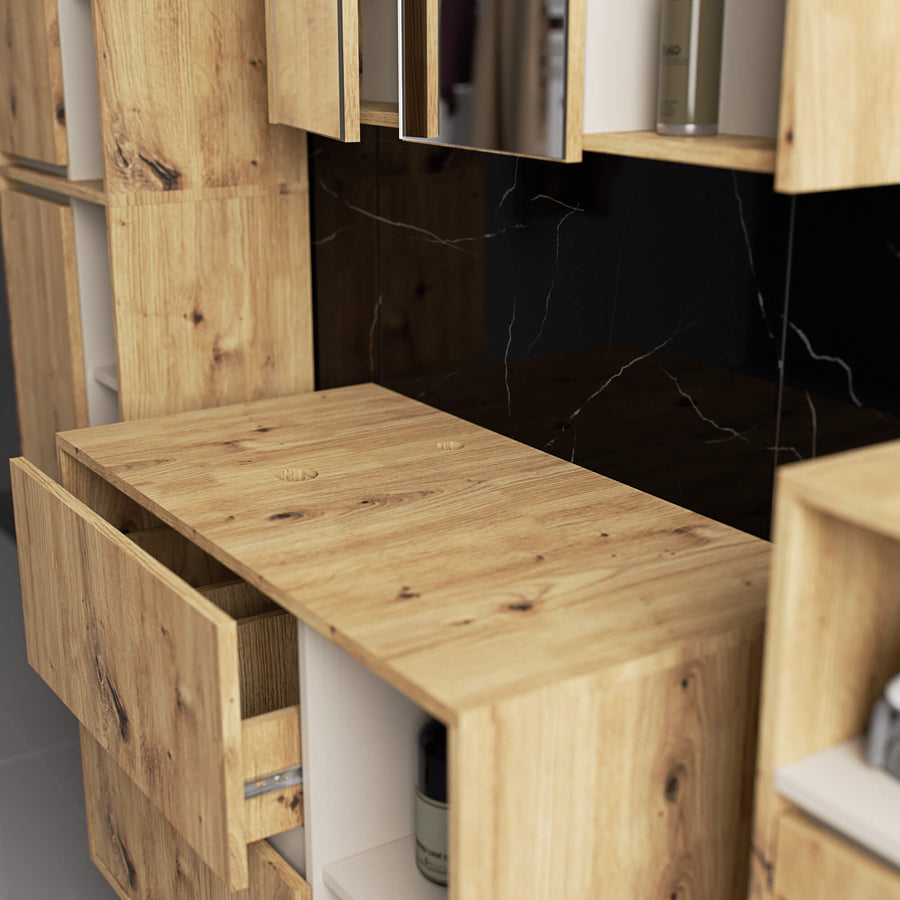 Badezimmerschrank– VAMI – Badschrank mit Ausschnitten für Waschbecken und modernem Stauraum