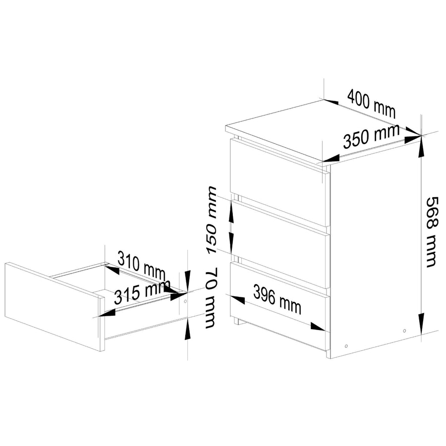 Nachttisch – CLP – Modern mit 3 Schubladen für Schlafzimmer