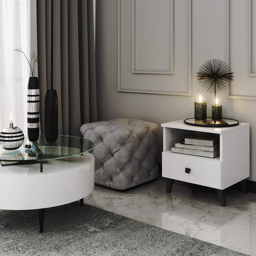 Nachttisch – MOBI – Moderner Beistellschrank mit Schublade und offenem Fach