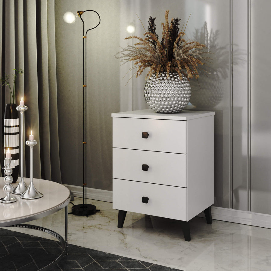 Nachttisch – MOBI – Moderner Beistellschrank mit drei Schubladen und elegantem Design